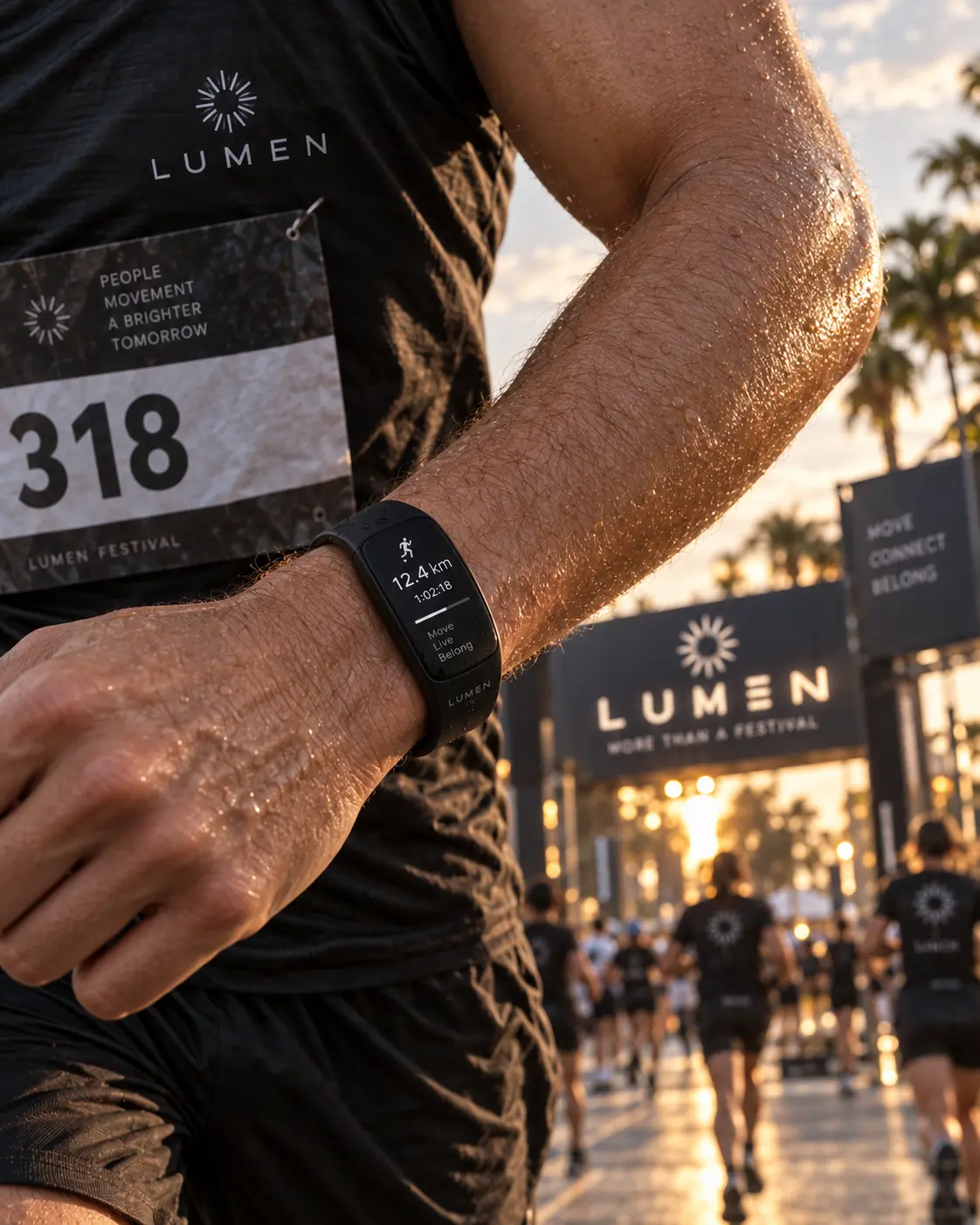 LUMEN Band no pulso de um participante — visualização conceitual