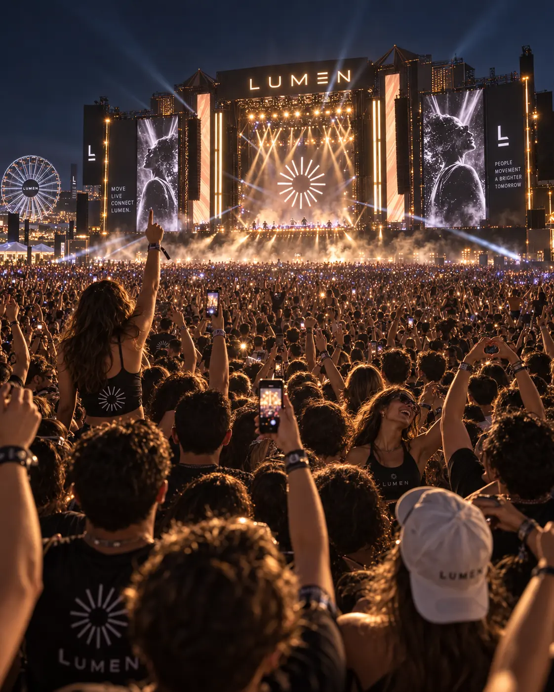 A multidão diante do palco à noite — visualização conceitual