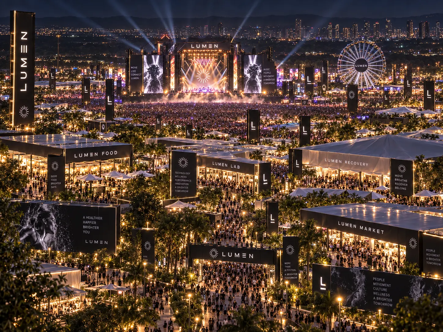 O mainstage em plena noite — visualização conceitual