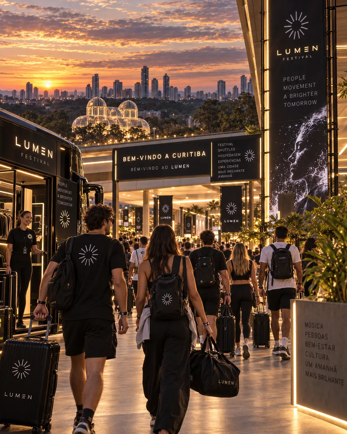 Chegada de visitantes a Curitiba para a Semana LUMEN — visualização conceitual