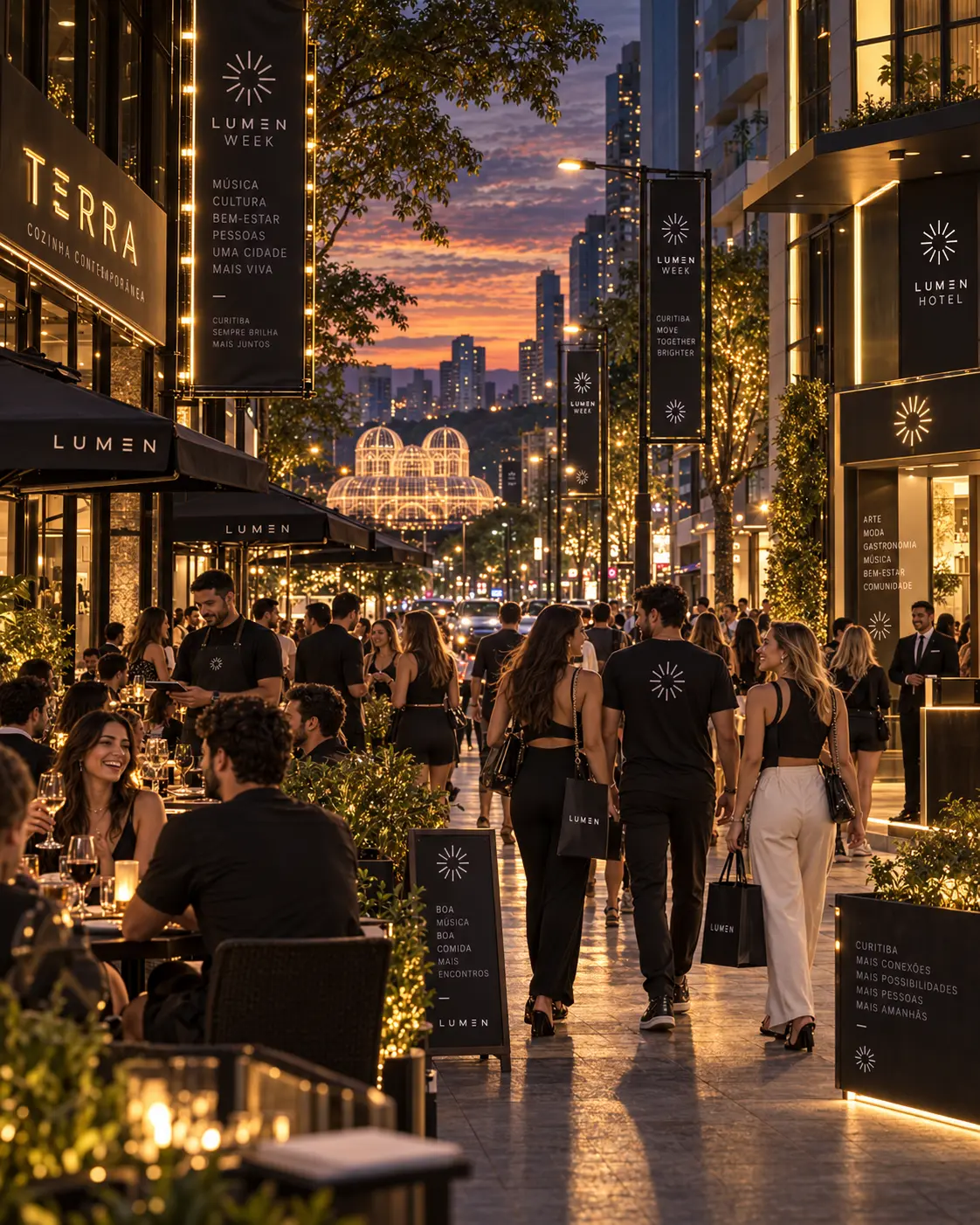 Hotel durante a LUMEN Week em Curitiba — visualização conceitual